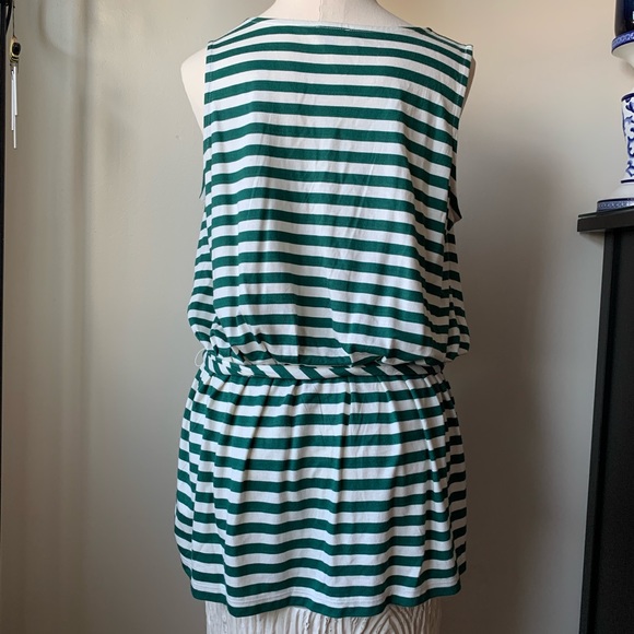 Talbots green & white striped knit tie-waist tunic tank - Picture 3 of 4